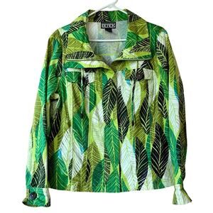 Berek Collective Works of Art to Wear jacket with a tropical leaf print green L